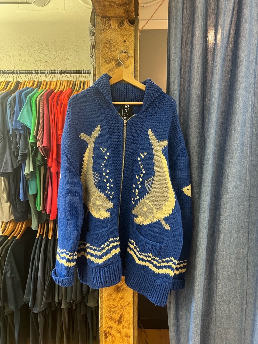 Vintage Fish Pattern Blue Knit Cowichan